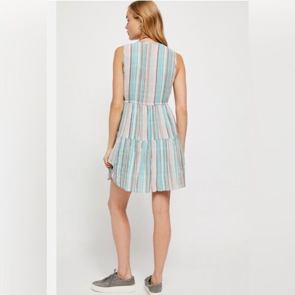 Free People Multicolor Striped Tiered Dress; Size Medium - Picture 4 of 9